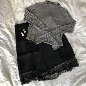 Mango MNG Black Asymmetrical Lace Trim Skirt